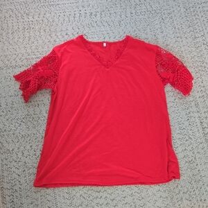 NWT Red Lace Sleeve Women's Top